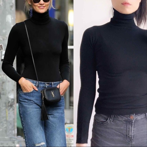 CHICBOMB Tops - LYON SOFT HIGH NECK SLIM FIT TOP -  BLACK